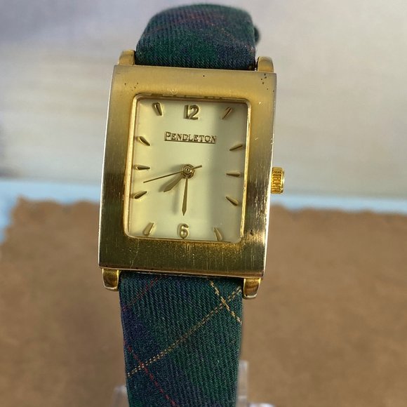 Pendleton Accessories - Pendleton Green, Blue Plaid Tank Watch Gold Tone